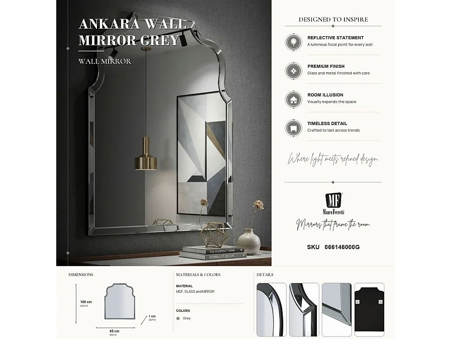Miroir Mural "Ankara" 100cm Gris