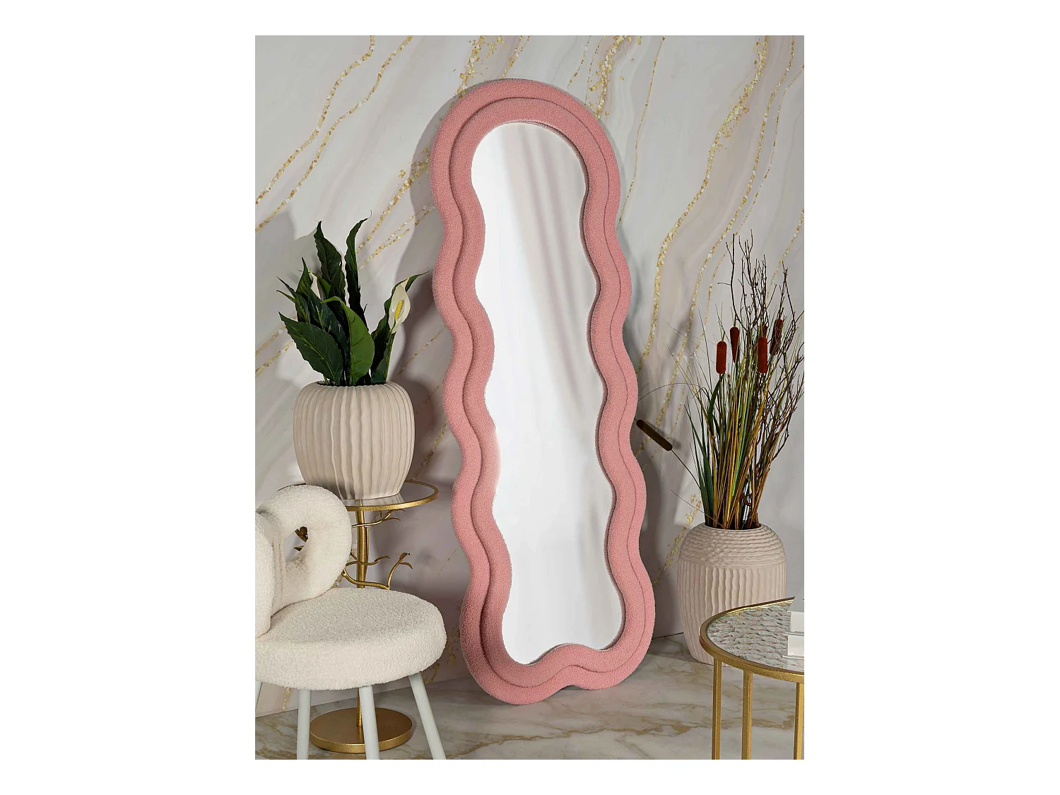 Miroir mural avec cadre en peluche rose cm 60x4x160