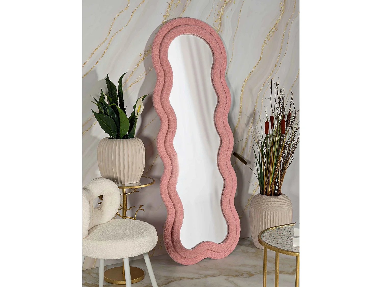 Miroir mural avec cadre en peluche rose cm 60x4x160