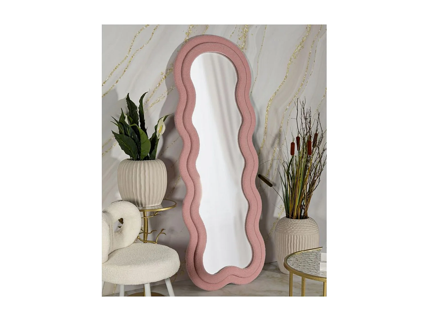 Miroir Mural en Tissu Bouclé "Teddy" 160cm Rose