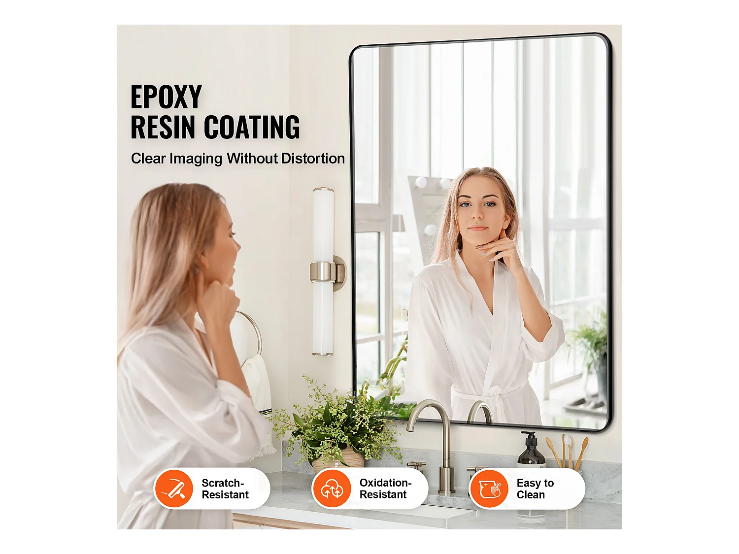 Miroir Mural SucceBuy 91,6 x 121,9 cm, Noir, Miroir avec Cadre en Alliage d'Aluminium