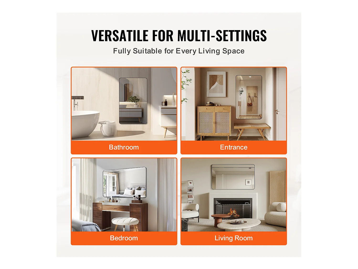 Miroir Mural SucceBuy 91,6 x 121,9 cm, Noir, Miroir avec Cadre en Alliage d'Aluminium