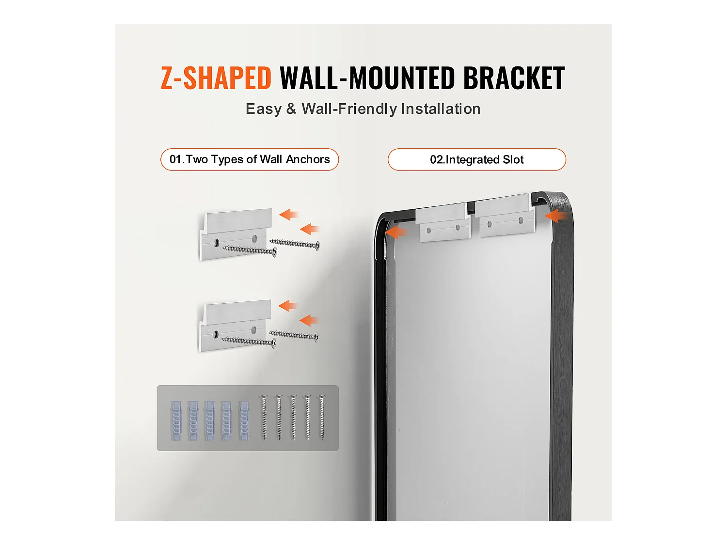 Miroir Mural SucceBuy 91,6 x 121,9 cm, Noir, Miroir avec Cadre en Alliage d'Aluminium
