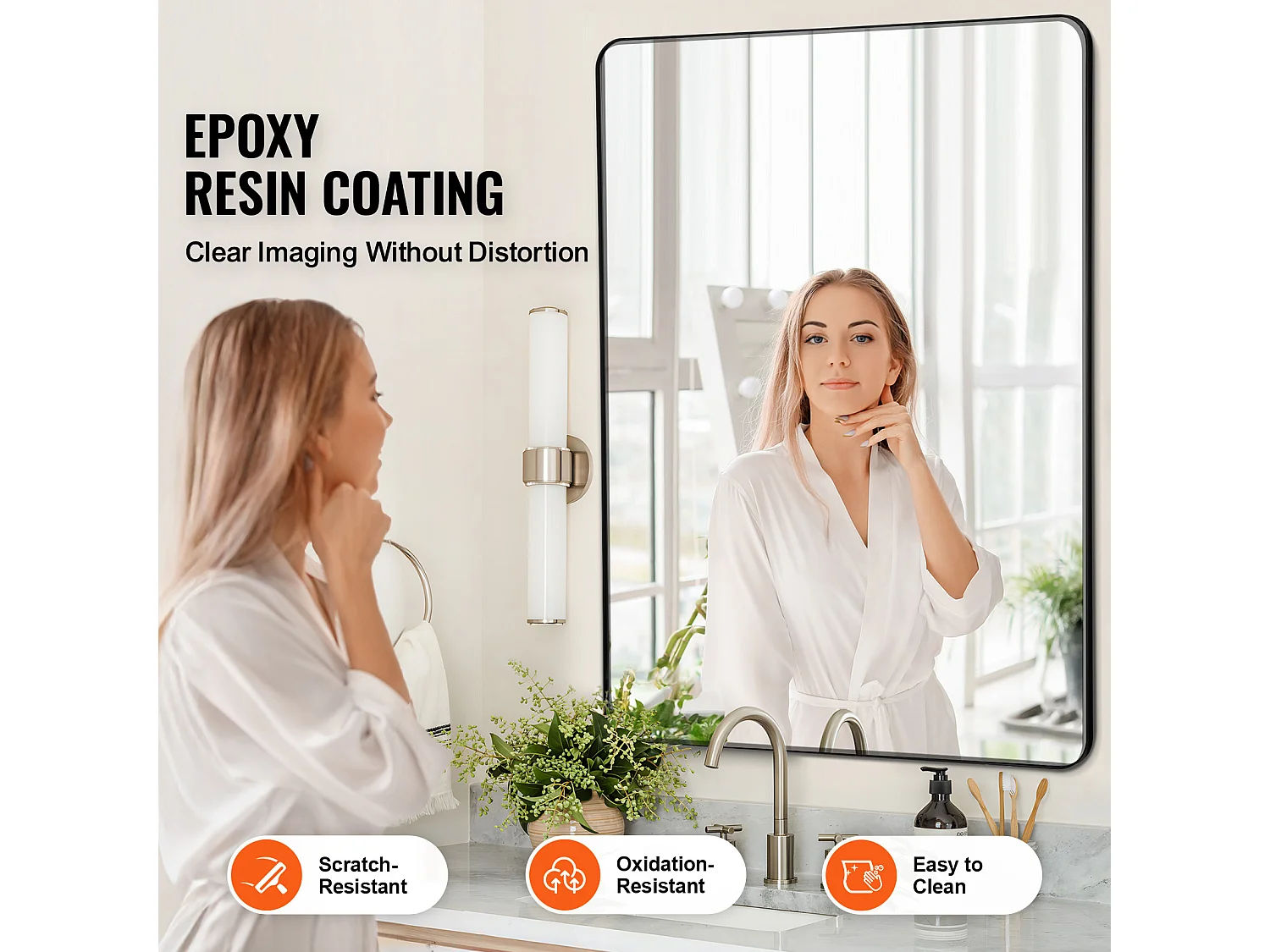 Miroir Mural SucceBuy 91,6 x 121,9 cm, Noir, Miroir avec Cadre en Alliage d'Aluminium