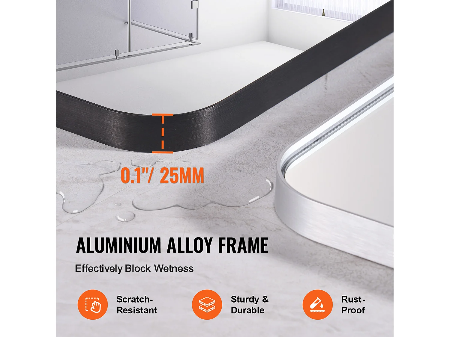 Miroir Mural SucceBuy 91,6 x 121,9 cm, Noir, Miroir avec Cadre en Alliage d'Aluminium