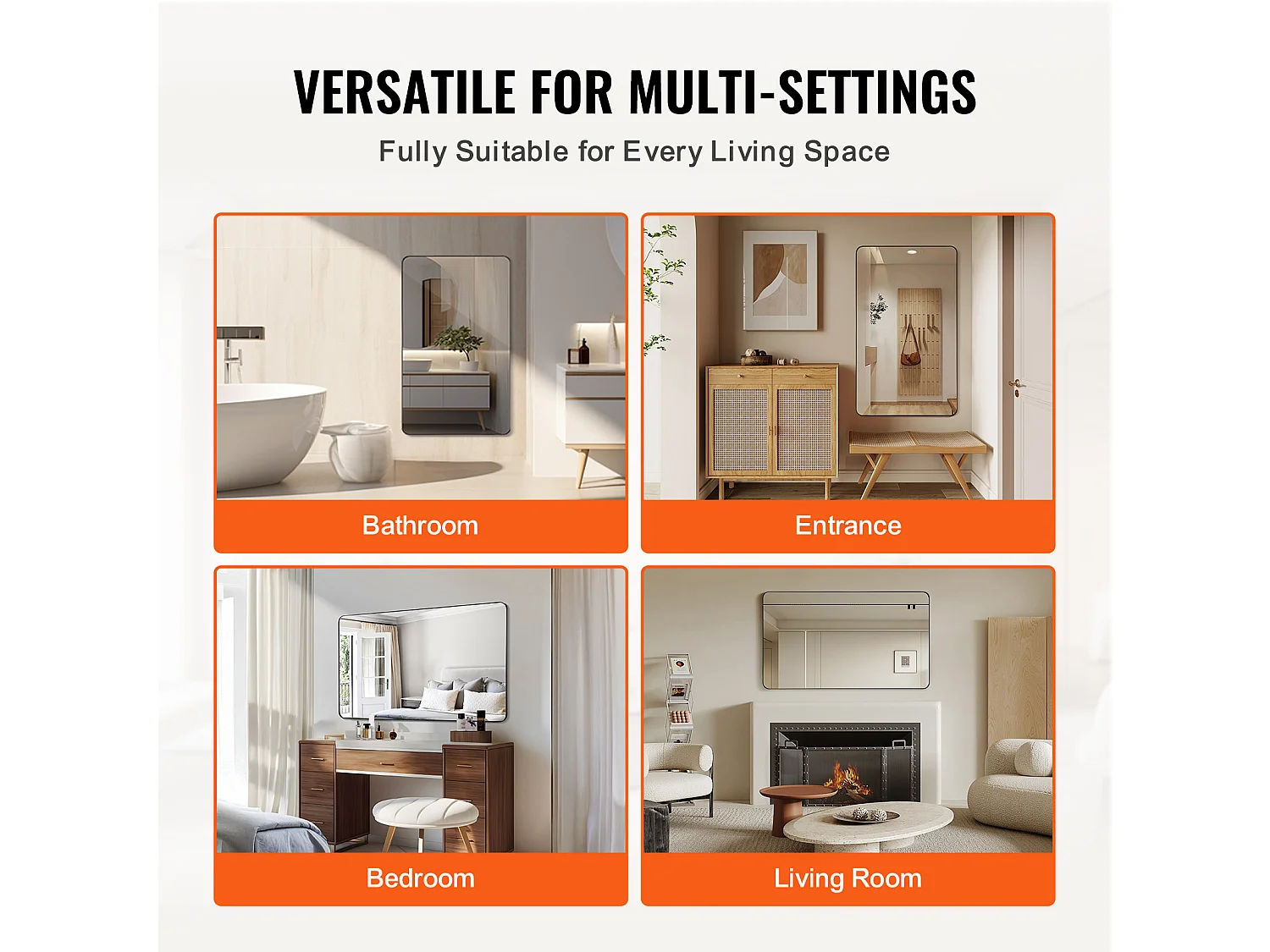 Miroir Mural SucceBuy 91,6 x 121,9 cm, Noir, Miroir avec Cadre en Alliage d'Aluminium