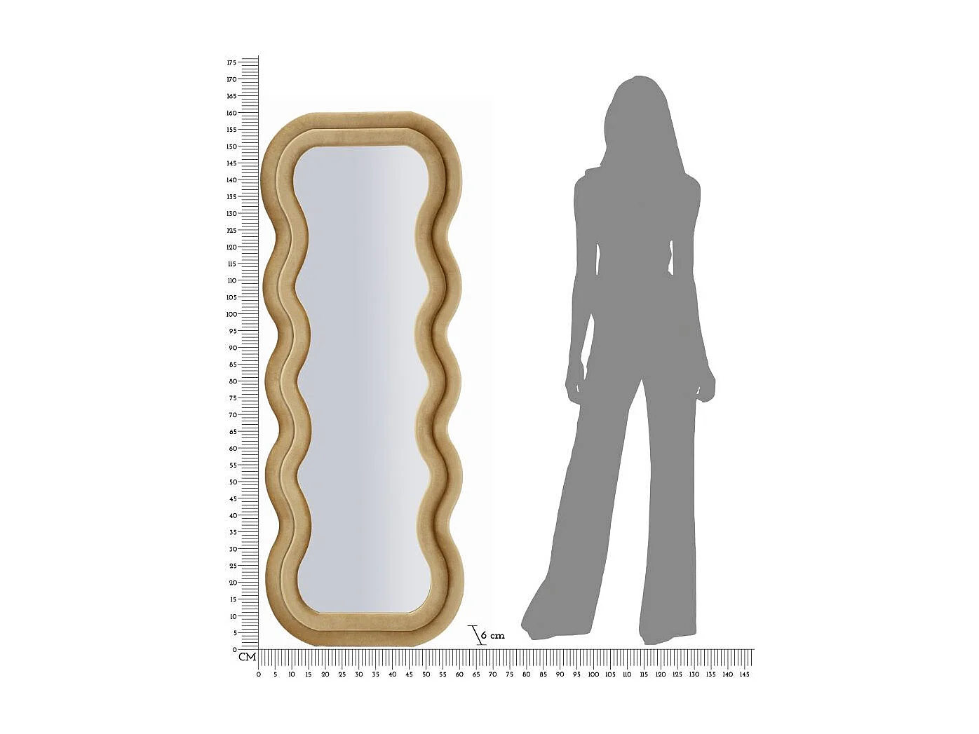 Miroir Mural en Velours "Emily" 160cm Or