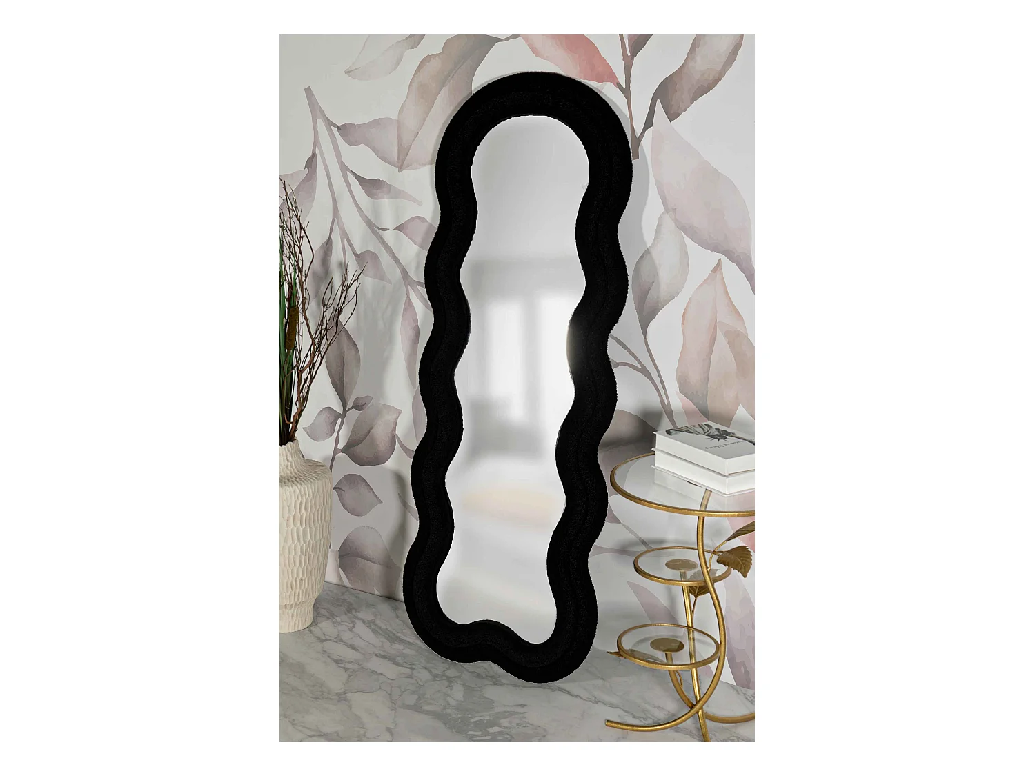 Miroir mural avec cadre en peluche noir cm 60x4x160