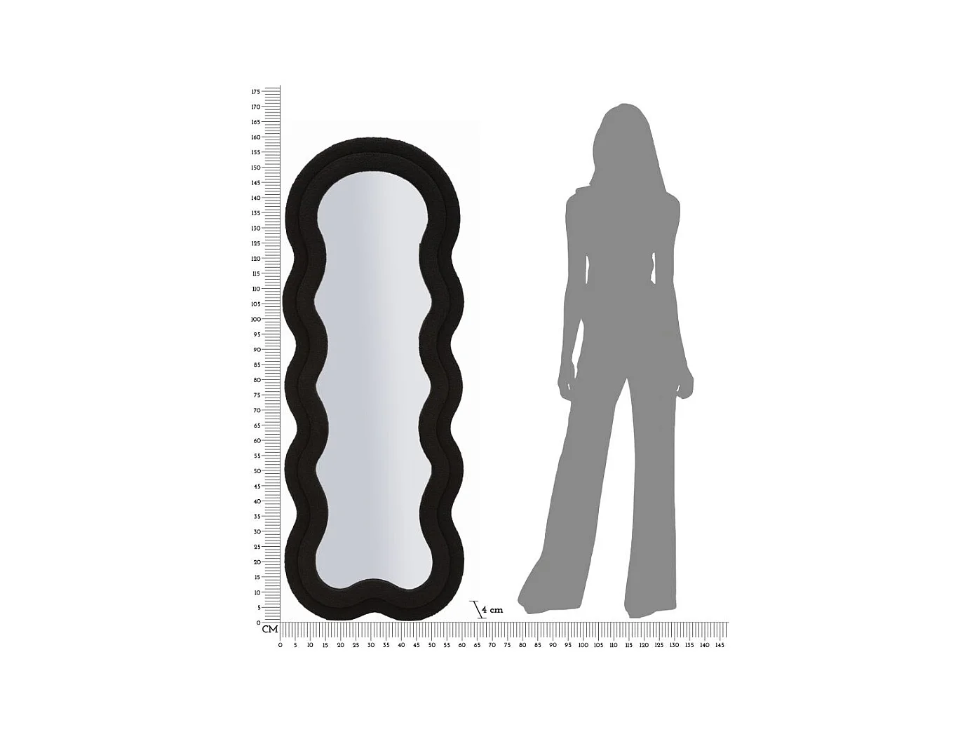 Miroir mural avec cadre en peluche noir cm 60x4x160