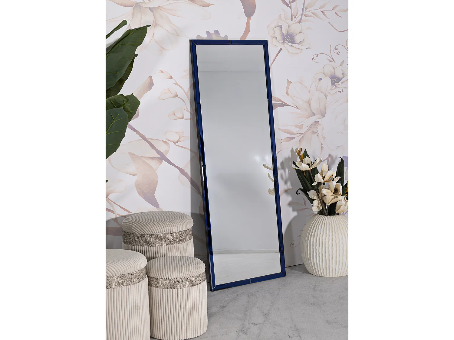 Miroir mural avec cadre en verre bleu cm 55x2x150