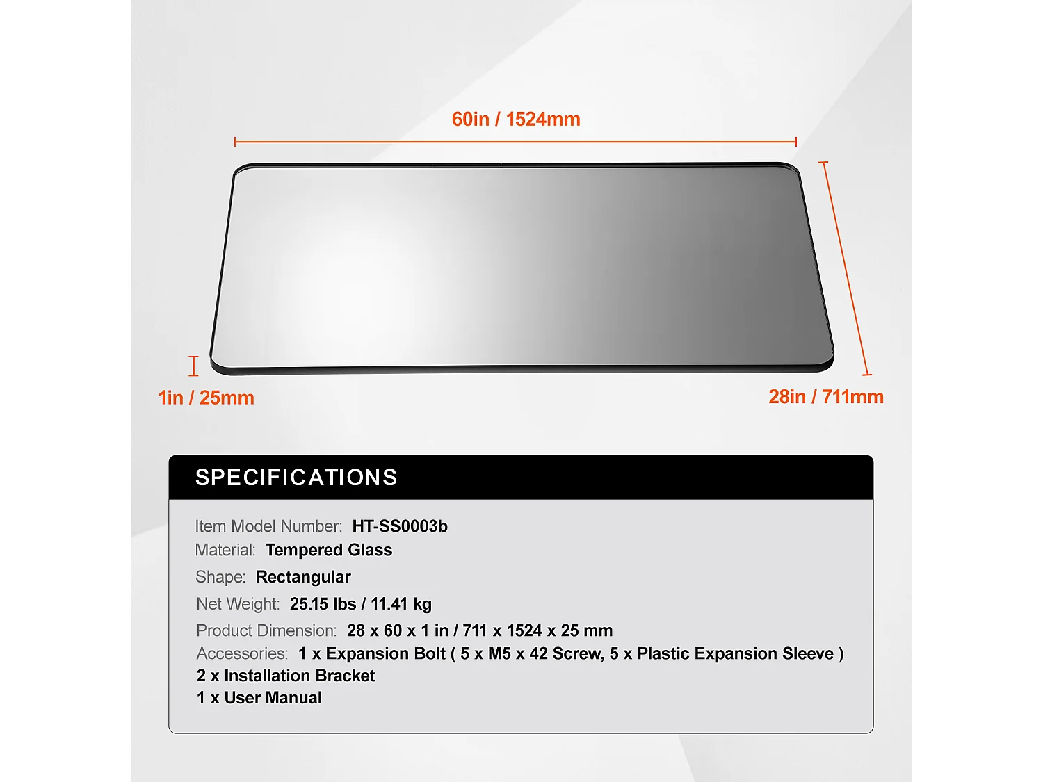 Miroir Mural SucceBuy, 71,1 x 152,4 cm, Noir, Contours en Alliage d'Aluminium, avec Support en Forme de Z pour Salle de Bain