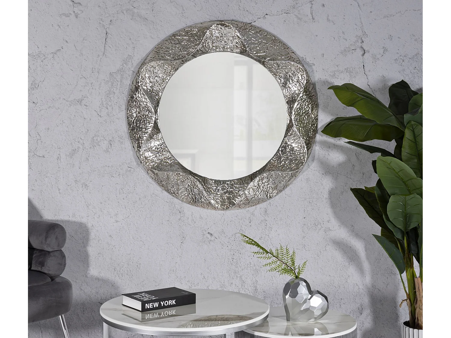 Miroir Rond Design "Argelux" 104cm Argent