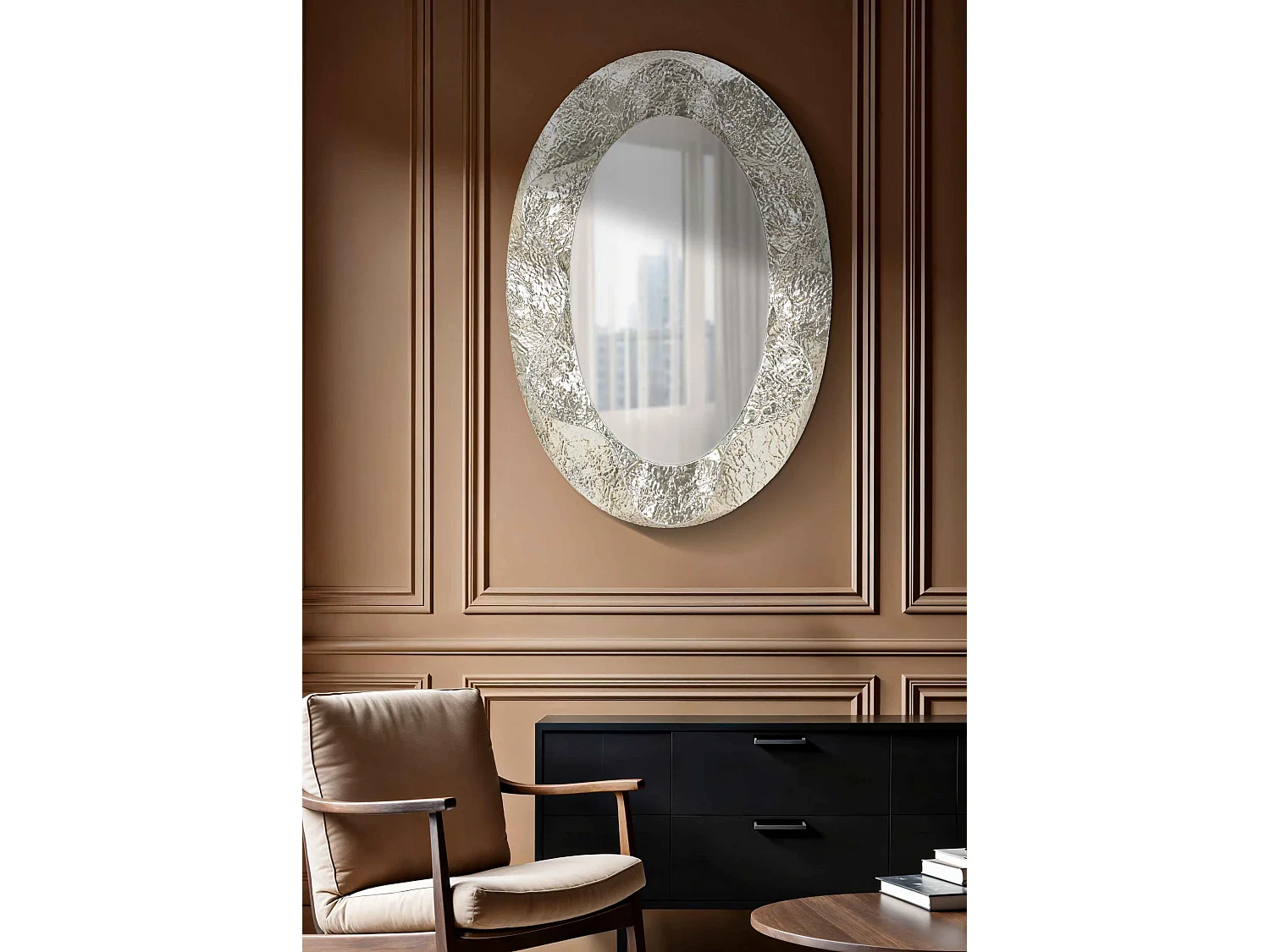 Miroir Ovale Design "Argelux" 128cm Argent