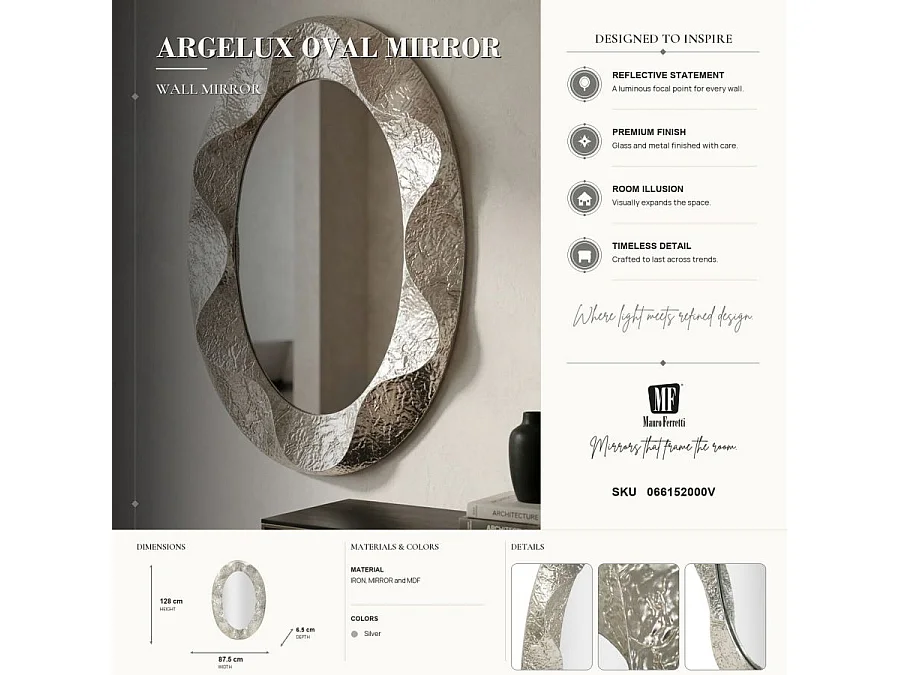 Specchio da muro in metallo argento cm 87,5x6,5x128
