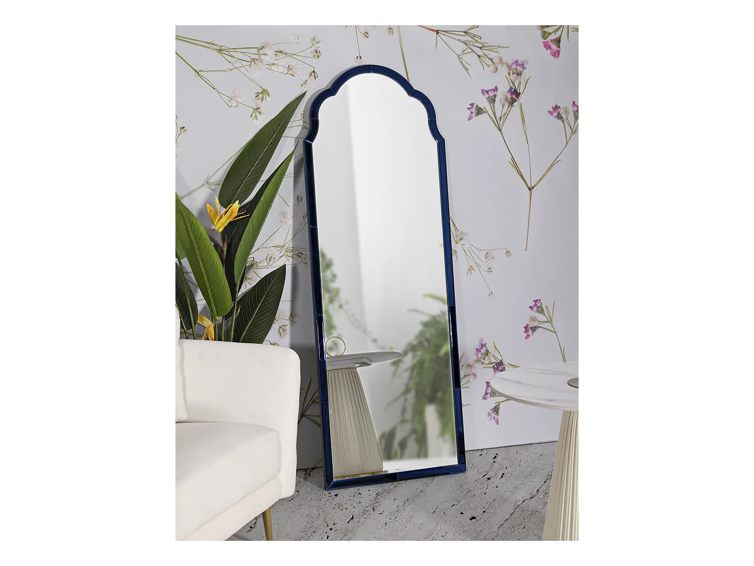 Miroir mural avec cadre en verre bleu cm 55x2x150