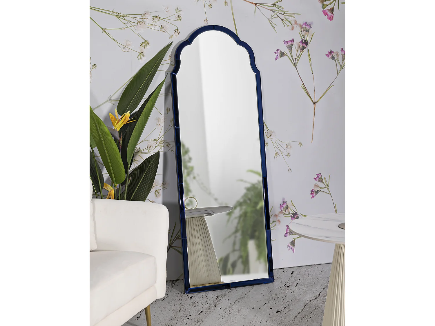 Miroir mural avec cadre en verre bleu cm 55x2x150