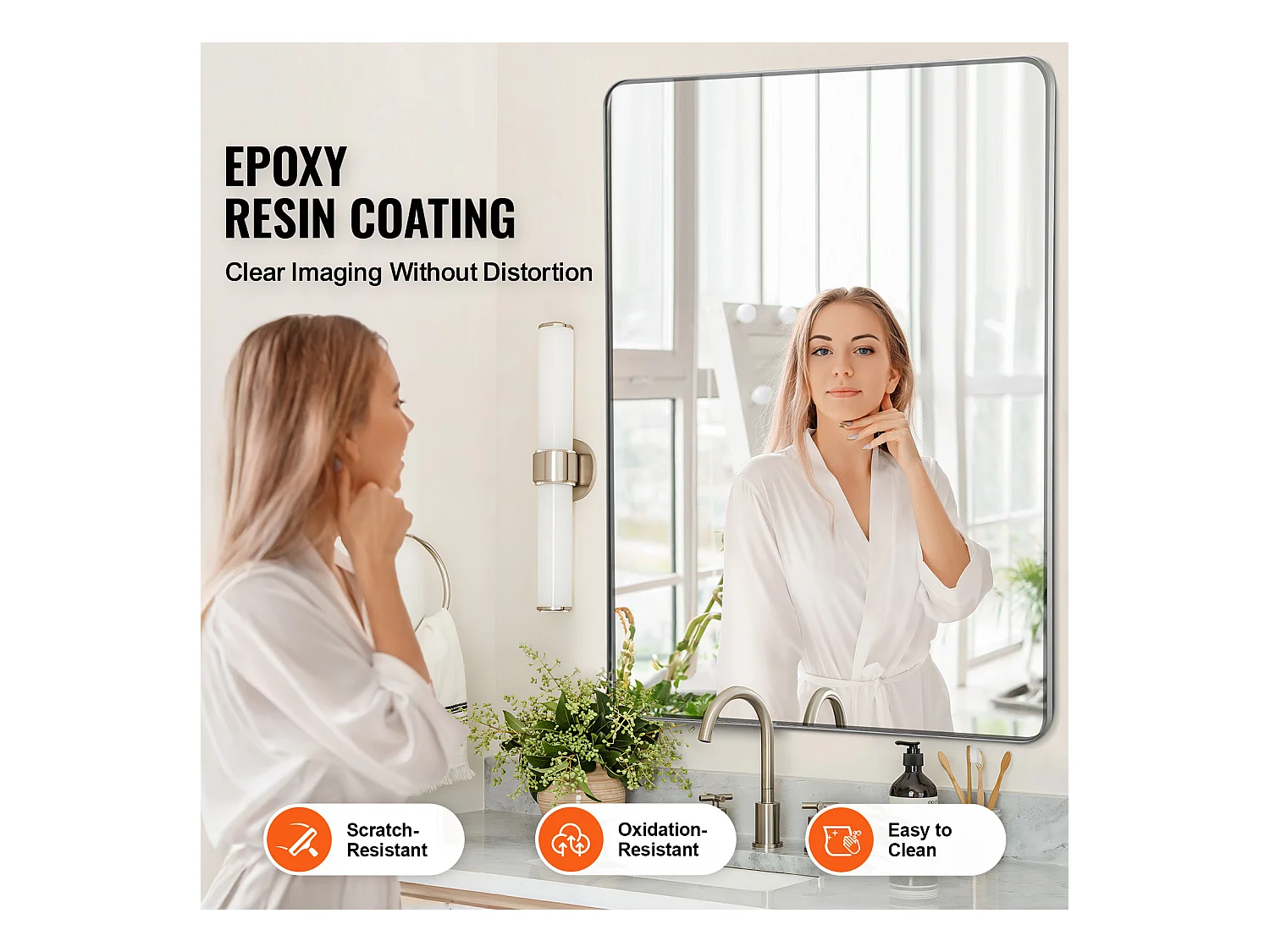 Miroir Mural SucceBuy 91,6 x 121,9 cm, Argent, Miroir Mural Carré en Alliage d'Aluminium