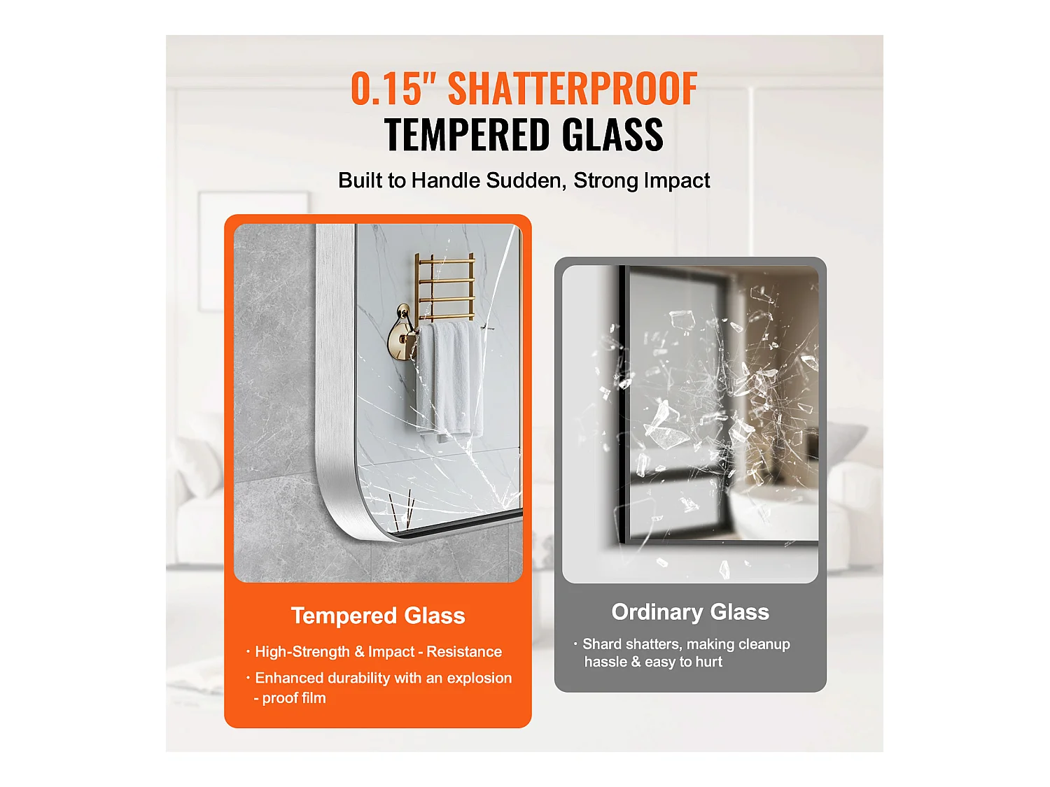 Miroir Mural SucceBuy 91,6 x 121,9 cm, Argent, Miroir Mural Carré en Alliage d'Aluminium