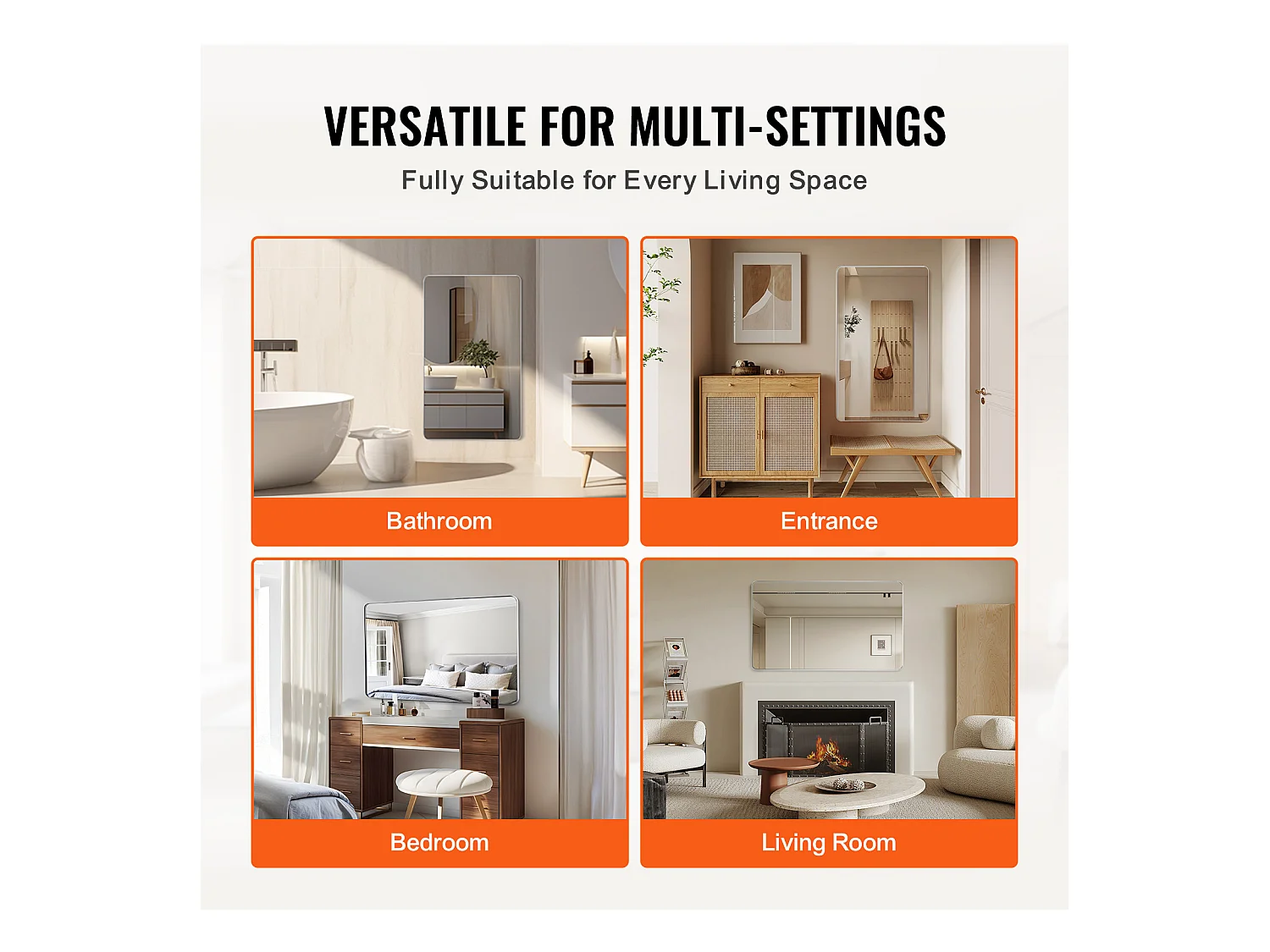 Miroir Mural SucceBuy 91,6 x 121,9 cm, Argent, Miroir Mural Carré en Alliage d'Aluminium