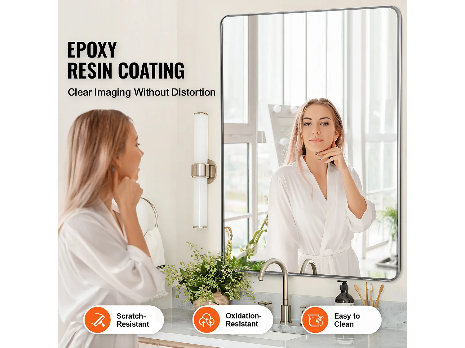 Miroir Mural SucceBuy 91,6 x 121,9 cm, Argent, Miroir Mural Carré en Alliage d'Aluminium