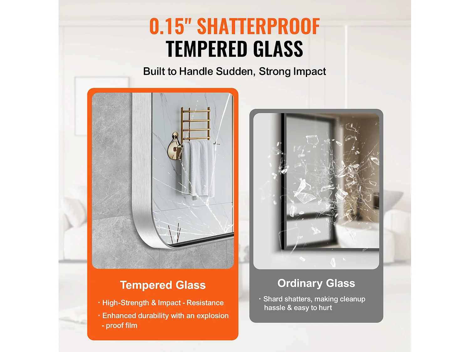 Miroir Mural SucceBuy 91,6 x 121,9 cm, Argent, Miroir Mural Carré en Alliage d'Aluminium