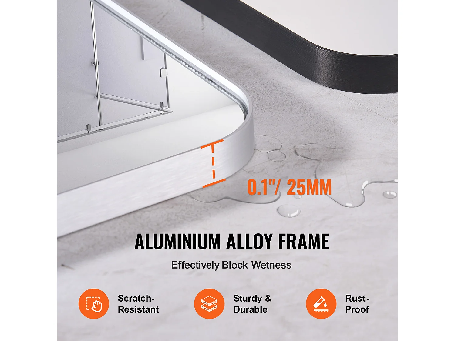 Miroir Mural SucceBuy 91,6 x 121,9 cm, Argent, Miroir Mural Carré en Alliage d'Aluminium