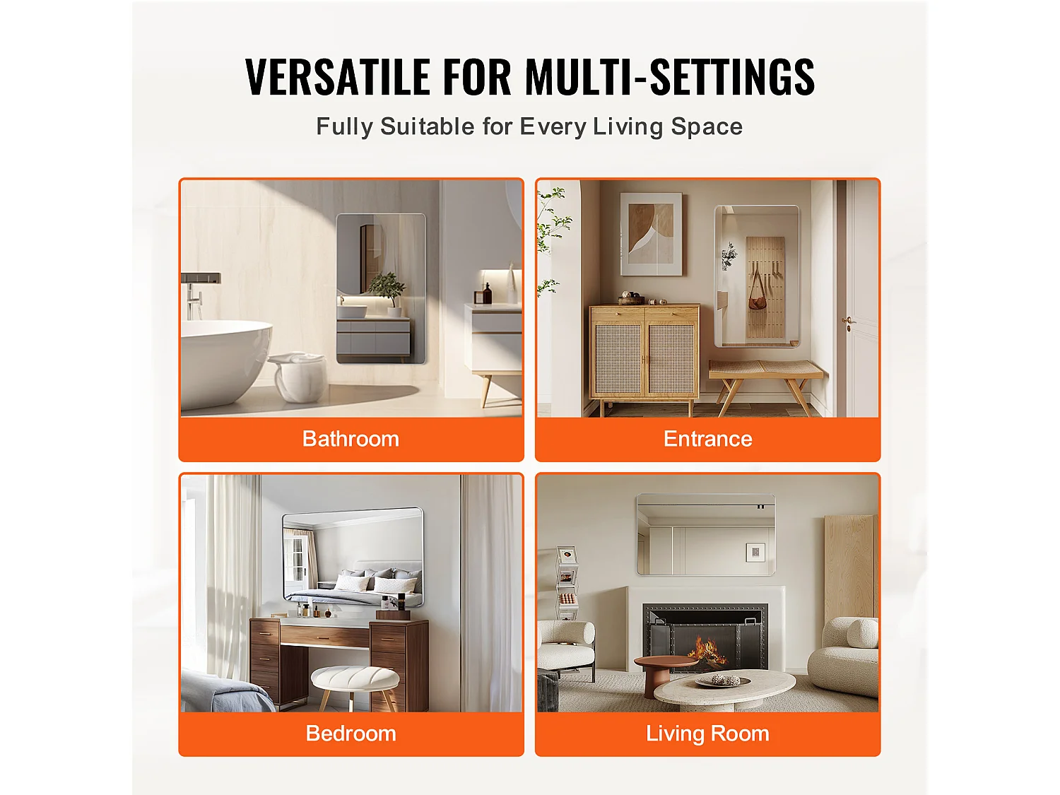 Miroir Mural SucceBuy 91,6 x 121,9 cm, Argent, Miroir Mural Carré en Alliage d'Aluminium