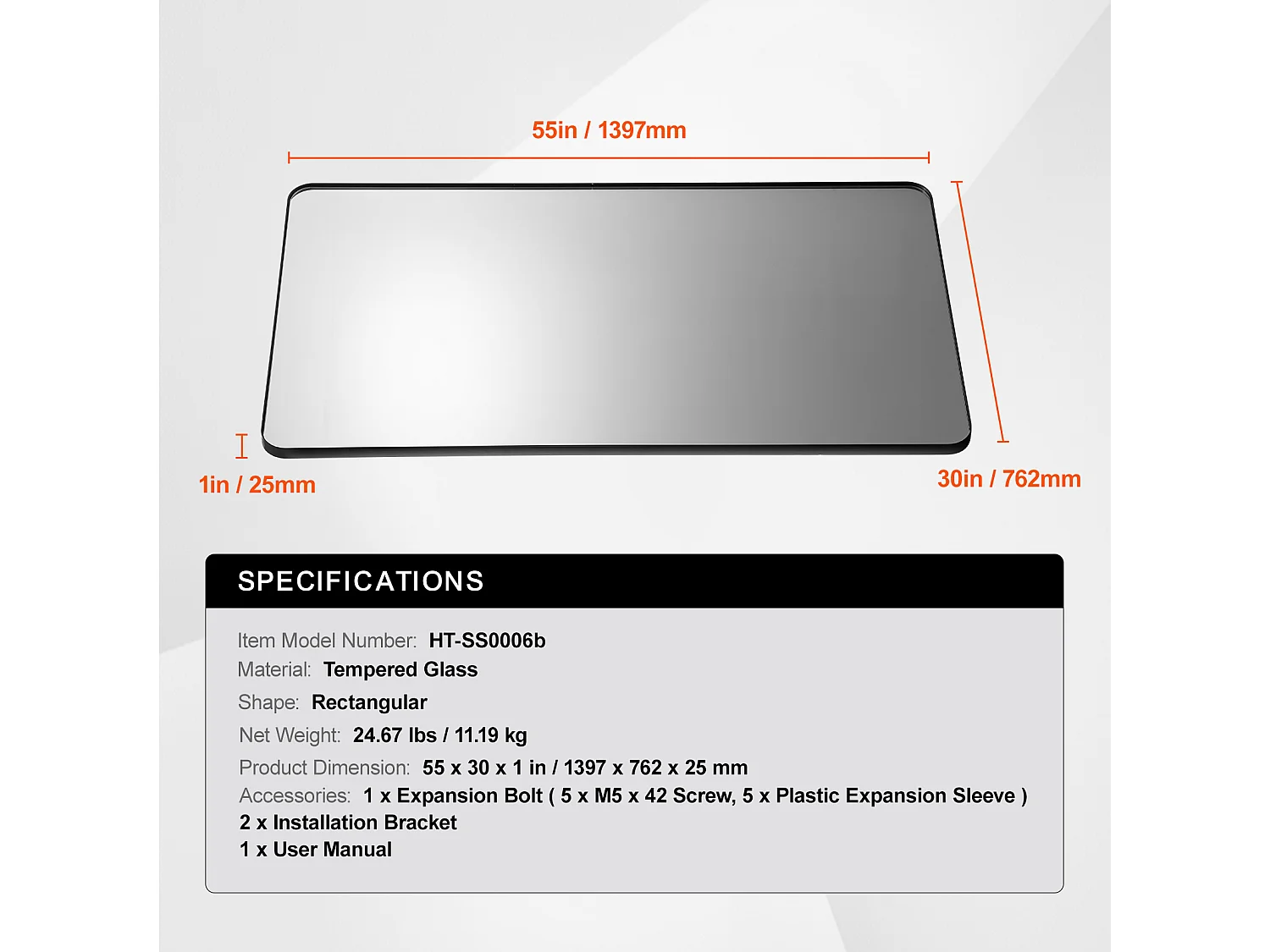 Miroir Mural SucceBuy, 139,7 x 76,2 cm, Noir, avec Cadre en Alliage d'Aluminium et Film Antidéflagrant, Résistant aux Rayures, Pour Salle de Bain