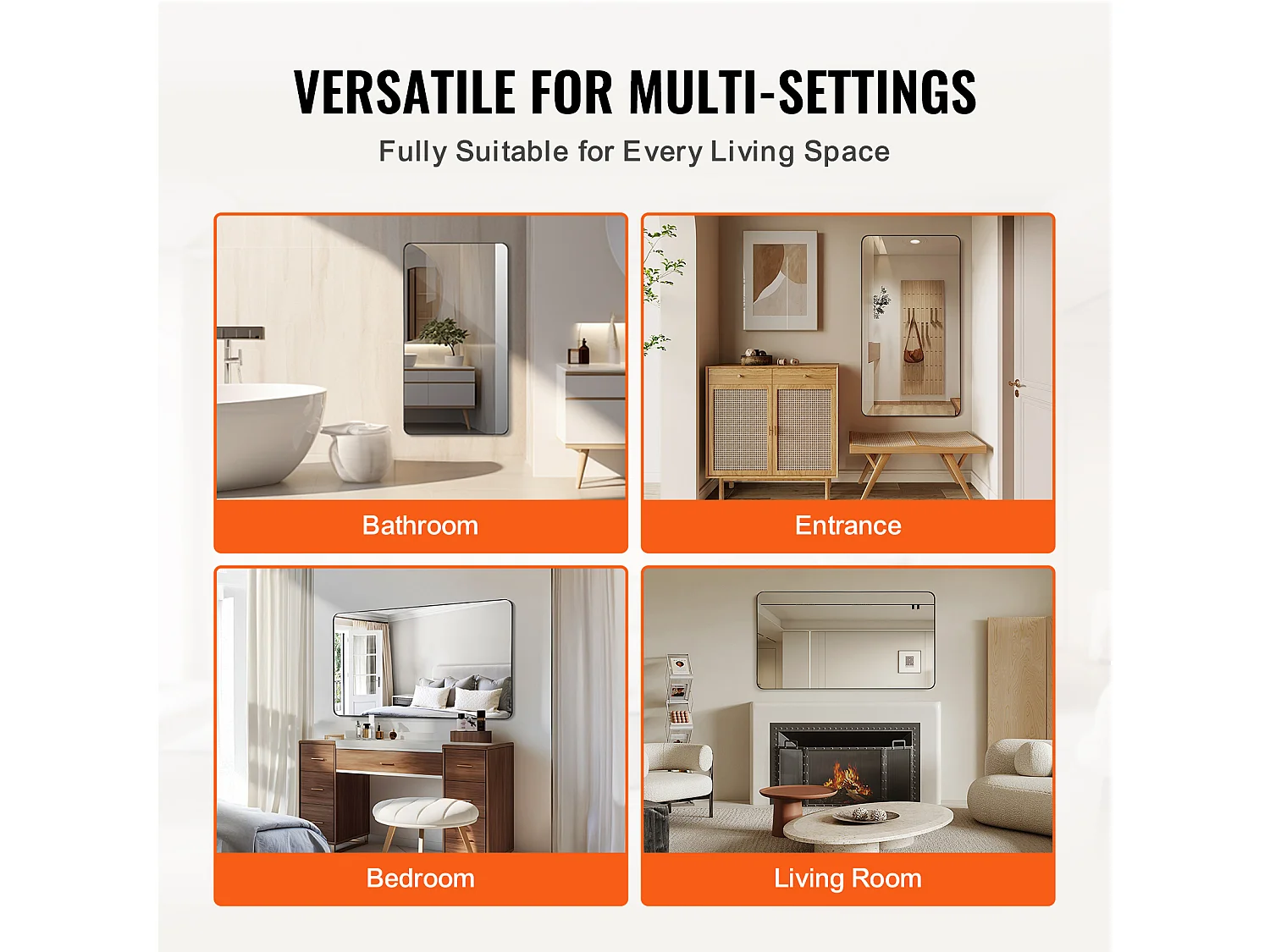 Miroir Mural SucceBuy, 139,7 x 76,2 cm, Noir, avec Cadre en Alliage d'Aluminium et Film Antidéflagrant, Résistant aux Rayures, Pour Salle de Bain