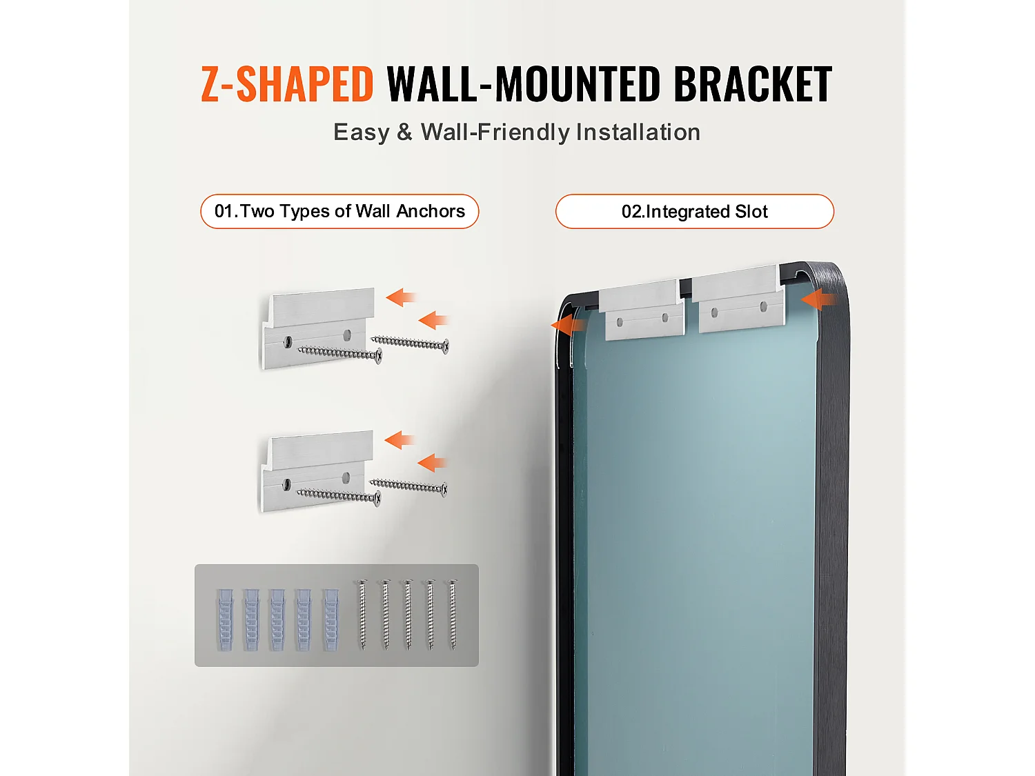 Miroir Mural SucceBuy, 139,7 x 76,2 cm, Noir, avec Cadre en Alliage d'Aluminium et Film Antidéflagrant, Résistant aux Rayures, Pour Salle de Bain