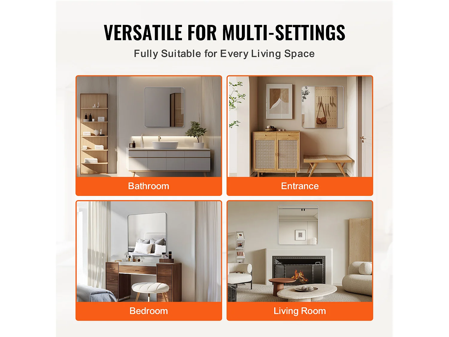 Espelho de Parede SucceBuy, 91,5 x 91,5 cm, Prata, Espelho Resistente a Riscos com Suporte em Forma de Z, com Contornos em Liga de Alumínio