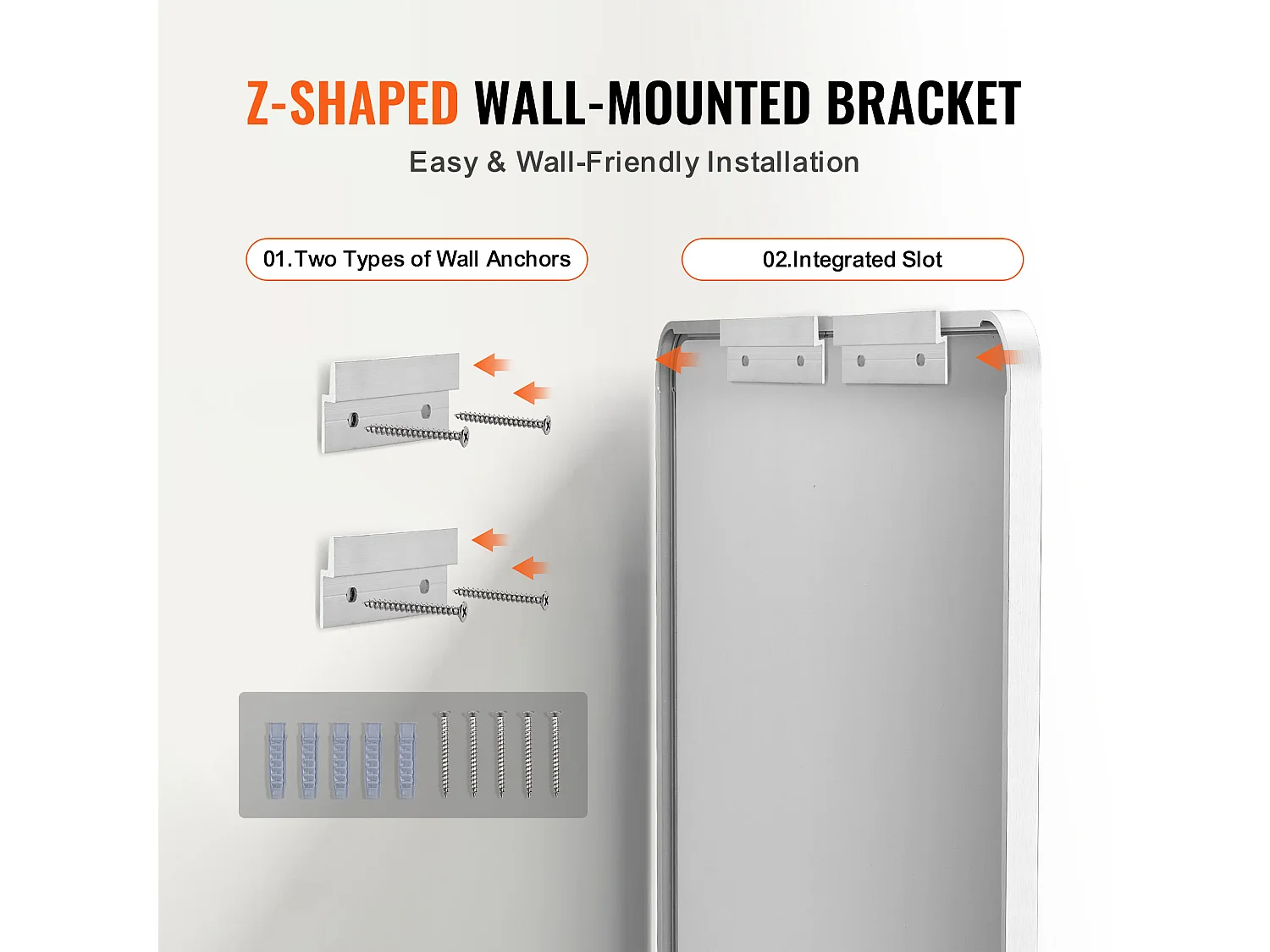 Espelho de Parede SucceBuy, 91,5 x 91,5 cm, Prata, Espelho Resistente a Riscos com Suporte em Forma de Z, com Contornos em Liga de Alumínio