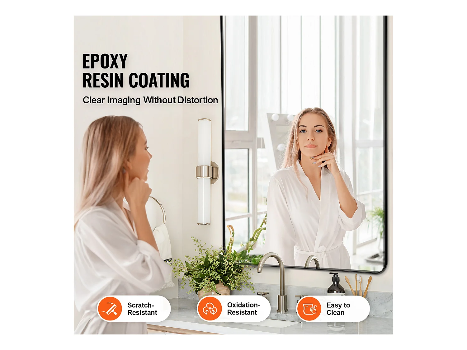 Miroir Mural SucceBuy 91,5x182,8 cm, Noir, Rectangulaire, Contours en Alliage d'Aluminium