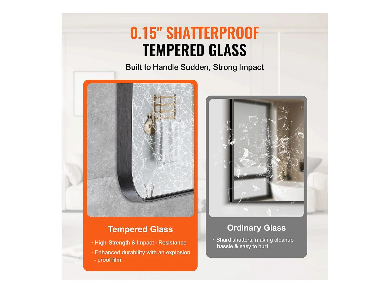 Miroir Mural SucceBuy 91,5x182,8 cm, Noir, Rectangulaire, Contours en Alliage d'Aluminium