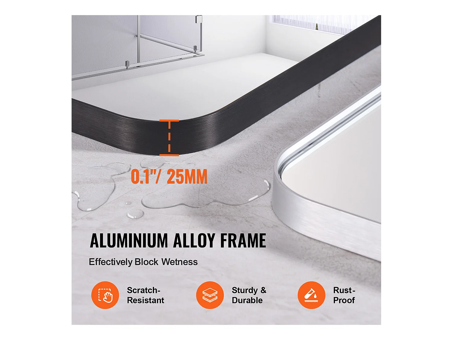 Miroir Mural SucceBuy 91,5x182,8 cm, Noir, Rectangulaire, Contours en Alliage d'Aluminium