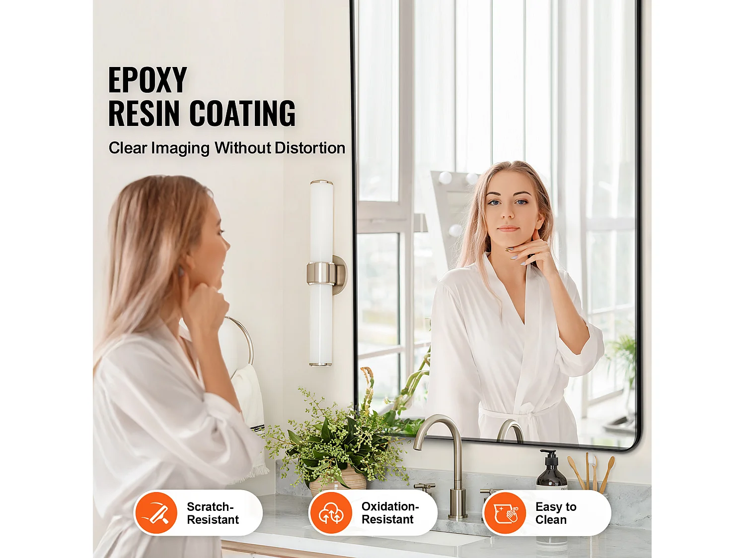 Espejo Mural SucceBuy 91,5x182,8 cm, Negro, Rectangular, Contornos en Aleación de Aluminio