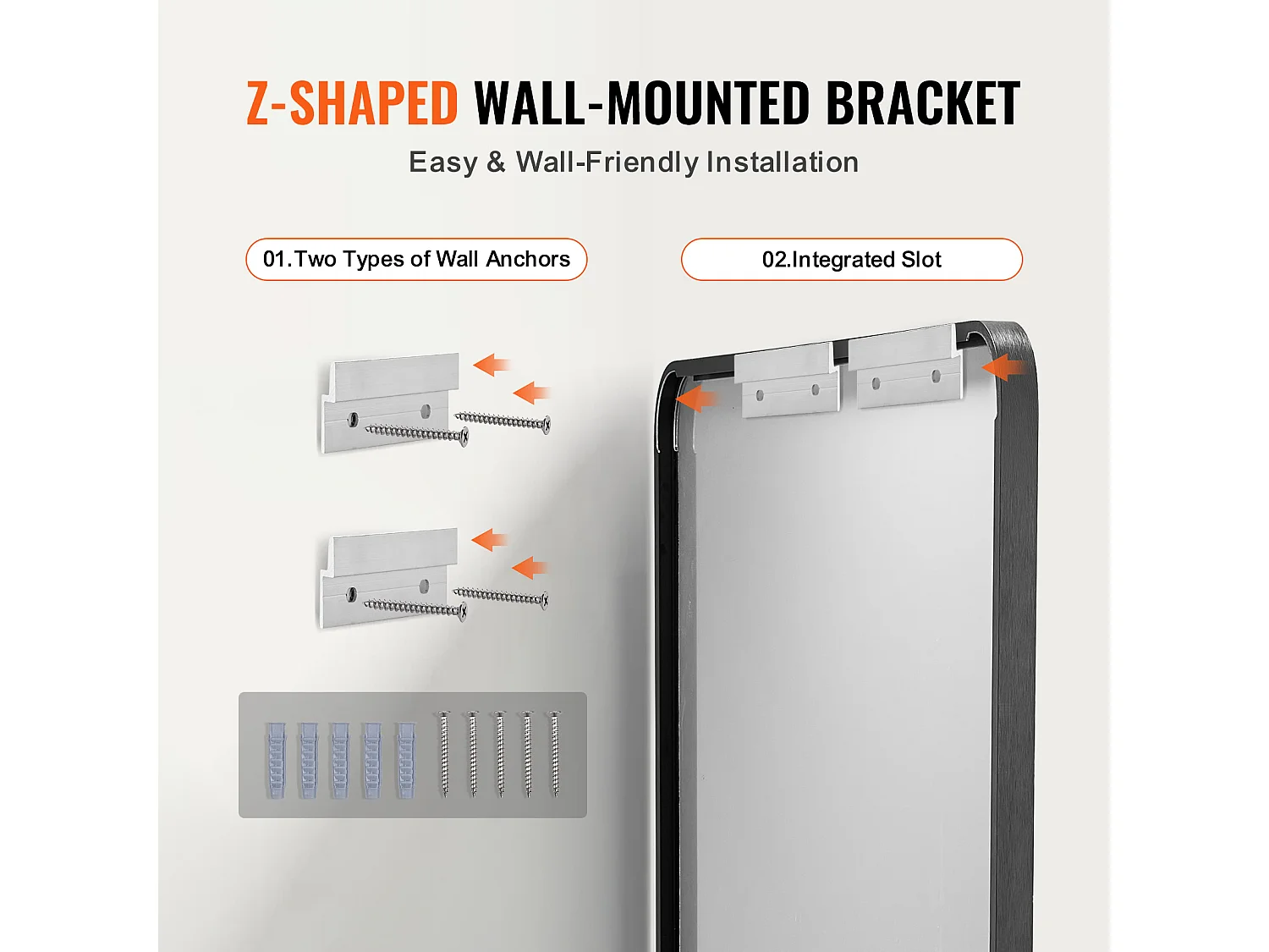 Espejo Mural SucceBuy 91,5x182,8 cm, Negro, Rectangular, Contornos en Aleación de Aluminio