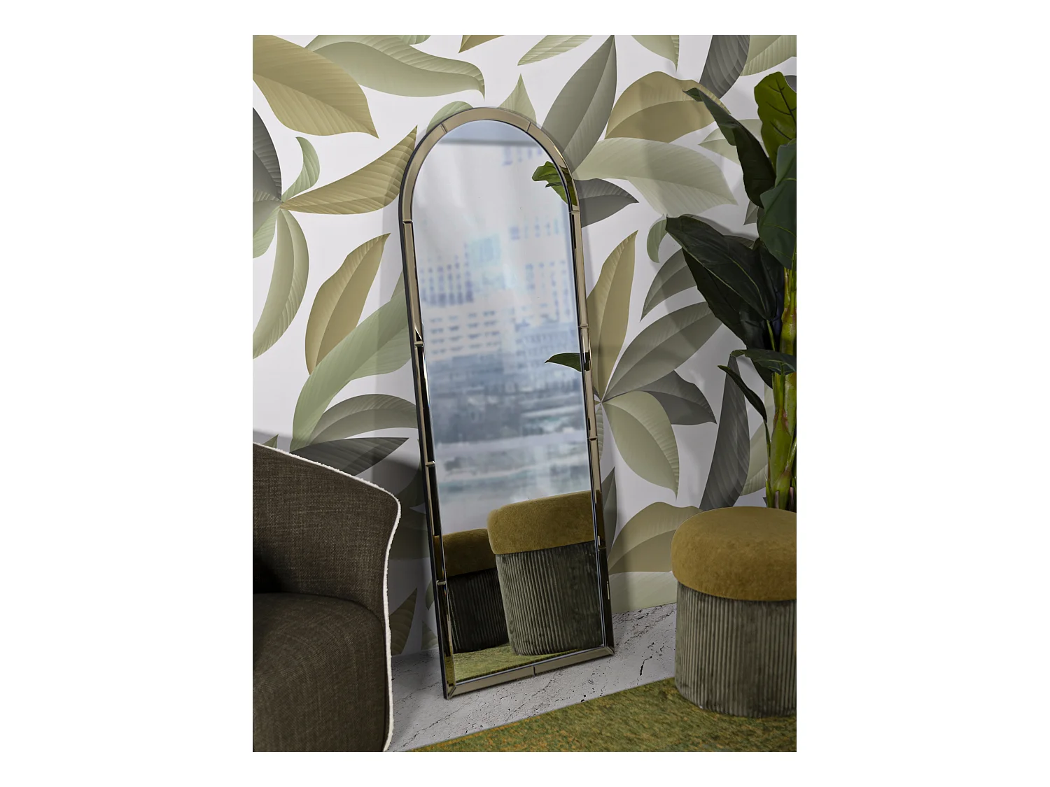 Miroir mural avec cadre en verre doré cm 55x2x150