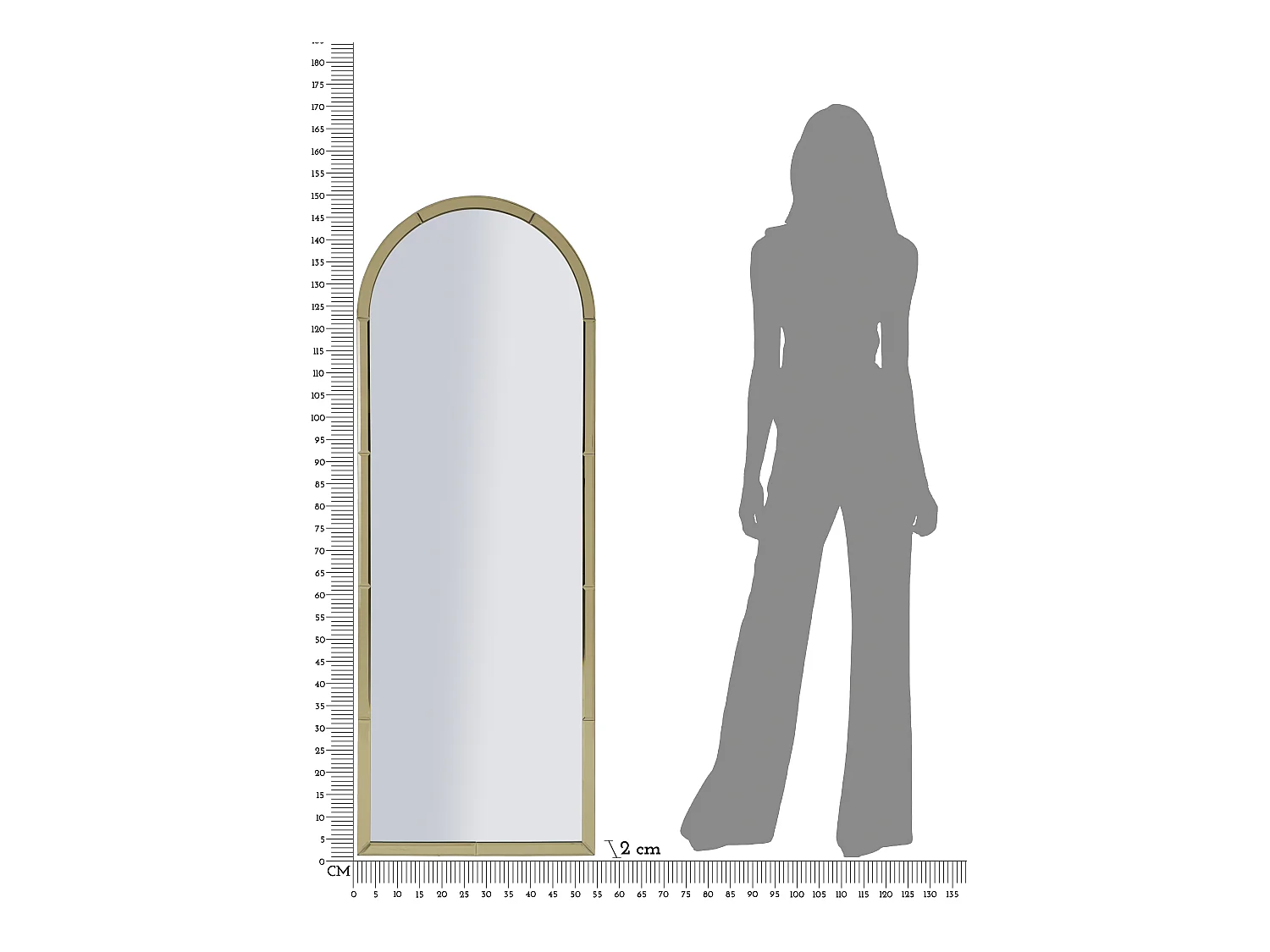 Miroir mural avec cadre en verre doré cm 55x2x150