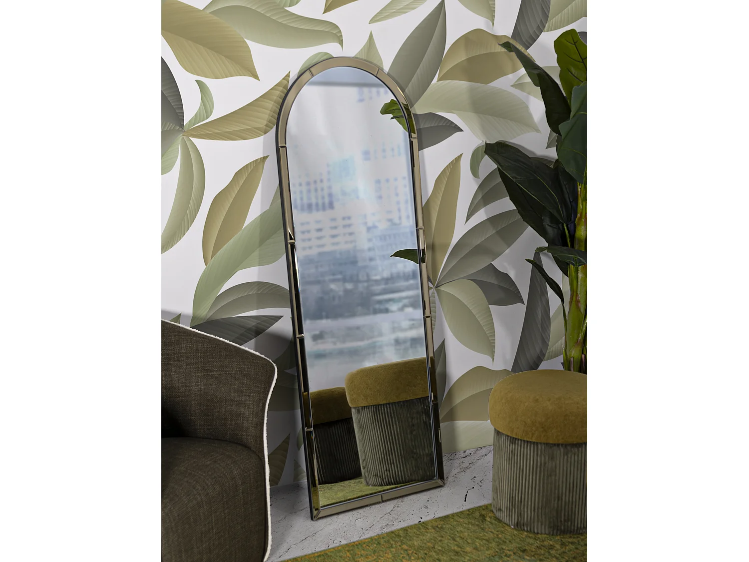 Miroir mural avec cadre en verre doré cm 55x2x150