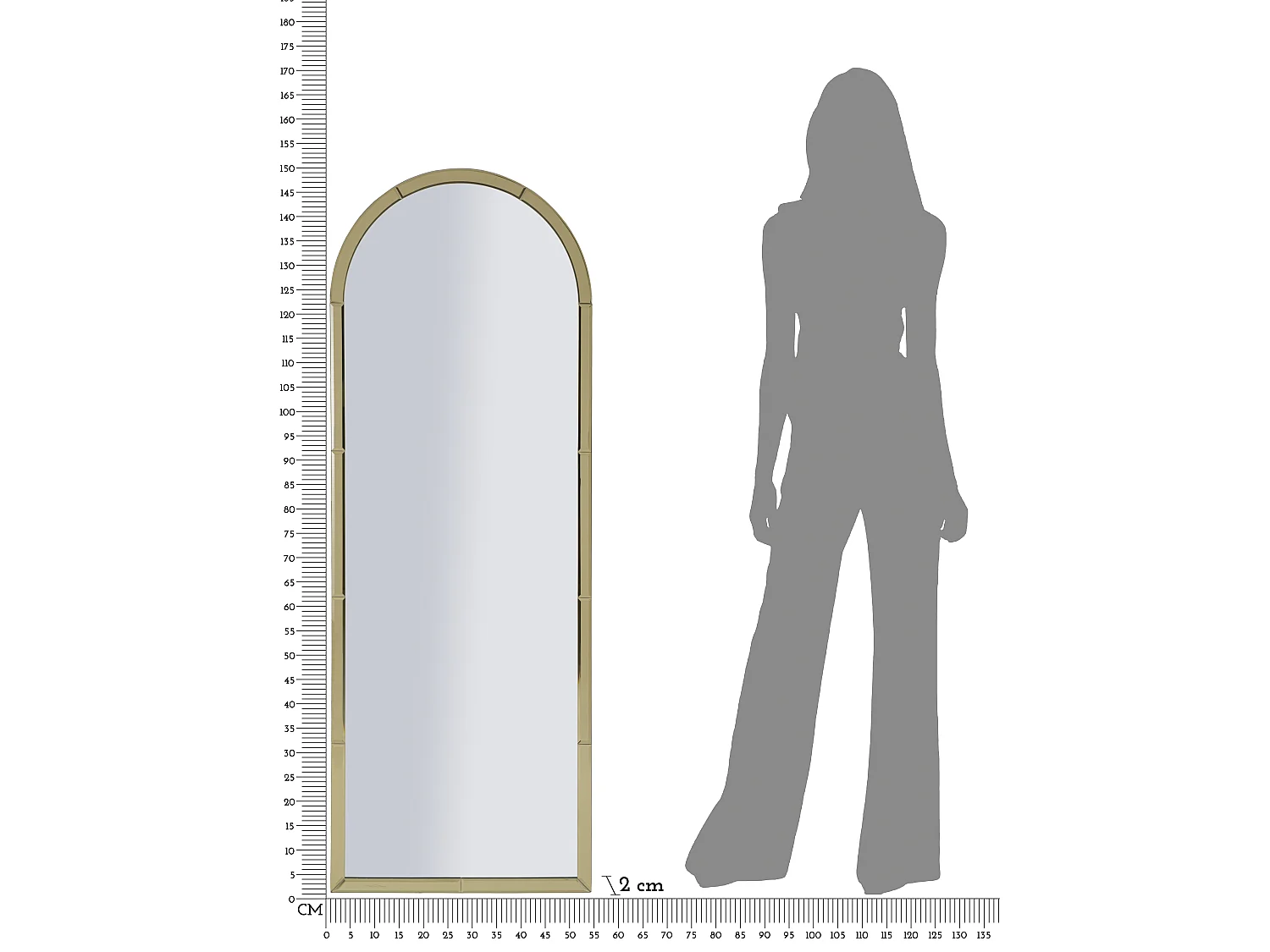 Miroir mural avec cadre en verre doré cm 55x2x150