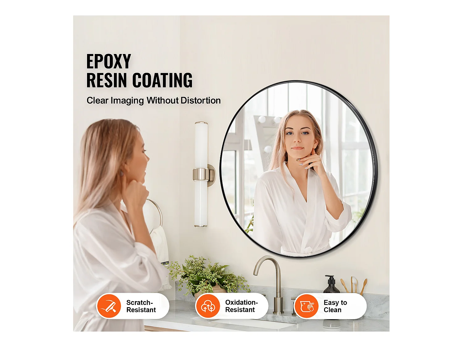 Miroir Mural SucceBuy 76,2 cm, Noir, Miroir Mural Rond avec Cadre en Alliage d'Aluminium