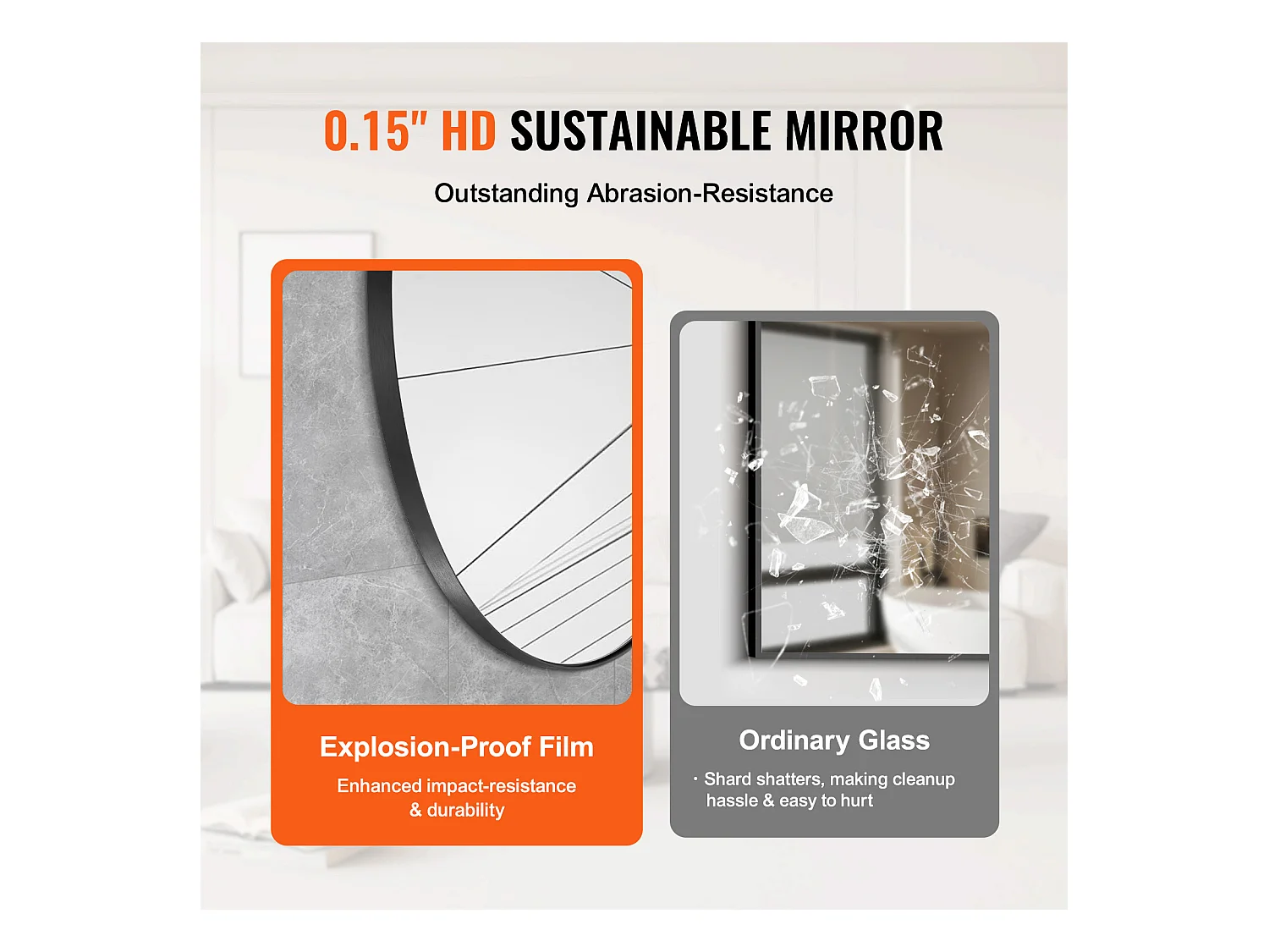 Miroir Mural SucceBuy 76,2 cm, Noir, Miroir Mural Rond avec Cadre en Alliage d'Aluminium