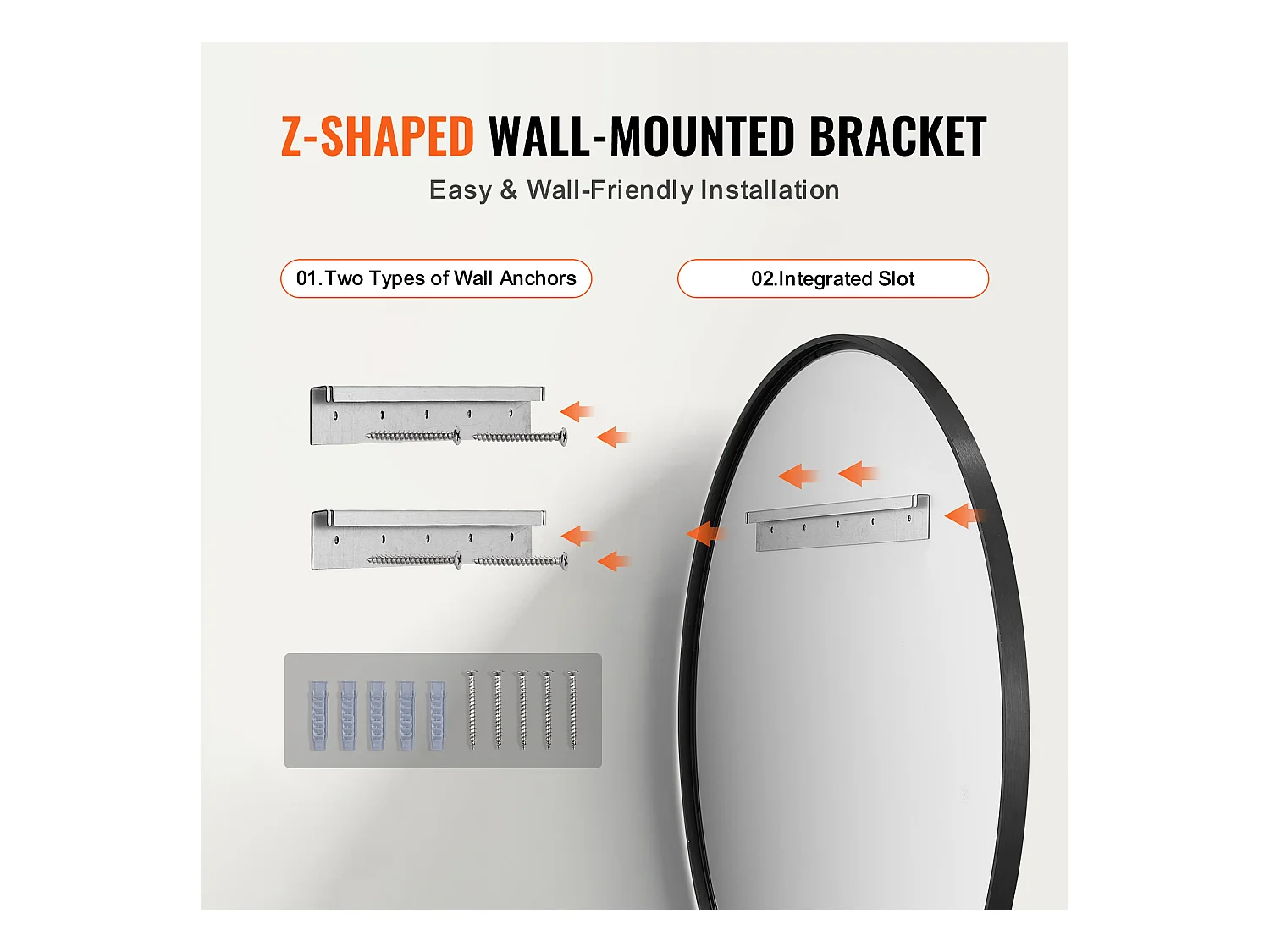 Miroir Mural SucceBuy 76,2 cm, Noir, Miroir Mural Rond avec Cadre en Alliage d'Aluminium