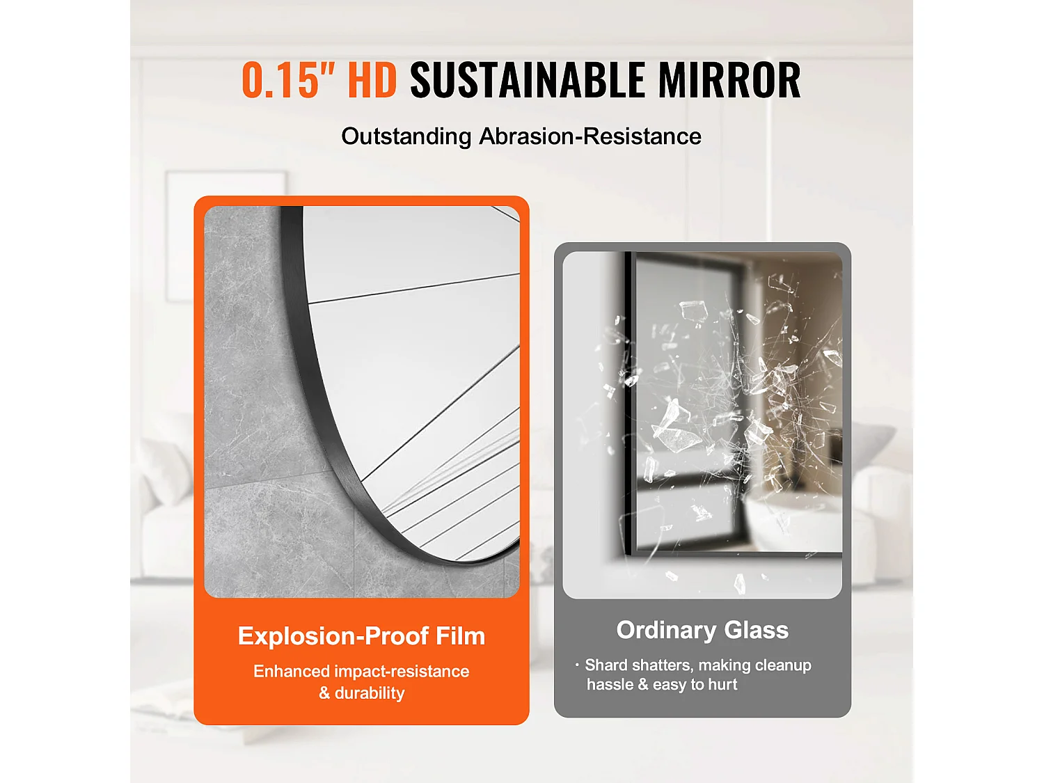 Miroir Mural SucceBuy 76,2 cm, Noir, Miroir Mural Rond avec Cadre en Alliage d'Aluminium