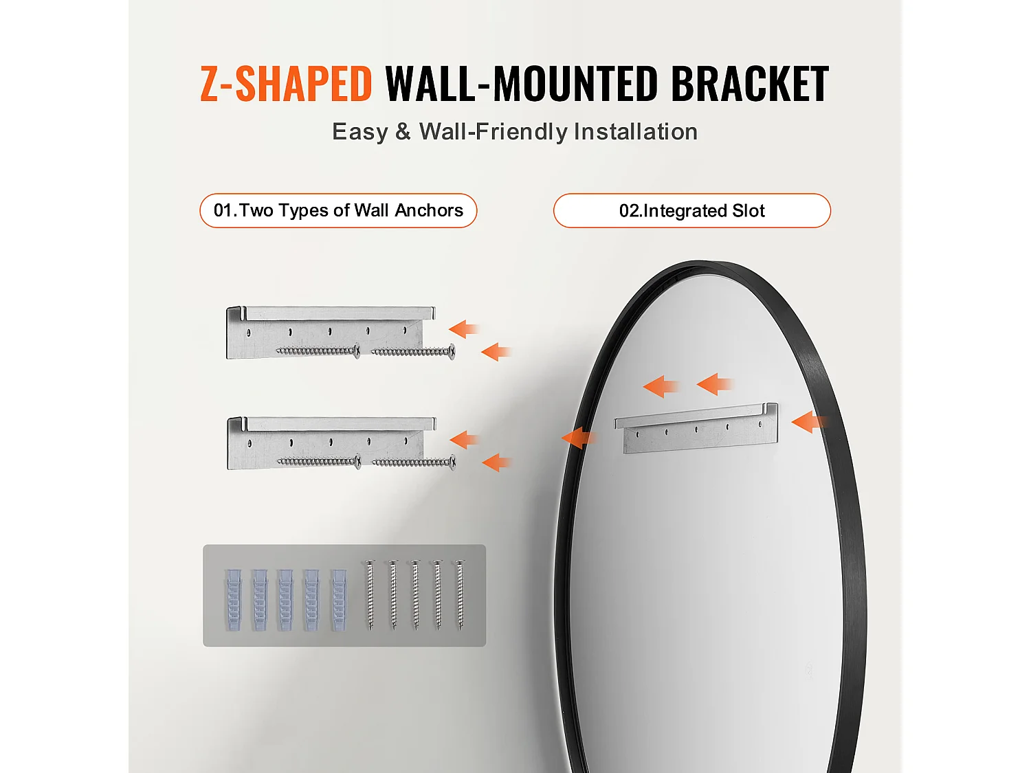 Miroir Mural SucceBuy 76,2 cm, Noir, Miroir Mural Rond avec Cadre en Alliage d'Aluminium