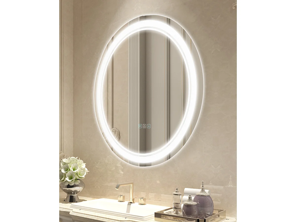 Miroir Mural SucceBuy 60 cm, Rond, Miroir Mural de Salle de Bain LED Antibuée Variable 3 Couleurs