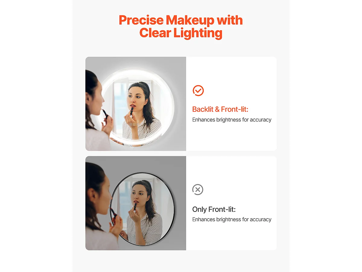 Miroir Mural SucceBuy 60 cm, Rond, Miroir Mural de Salle de Bain LED Antibuée Variable 3 Couleurs