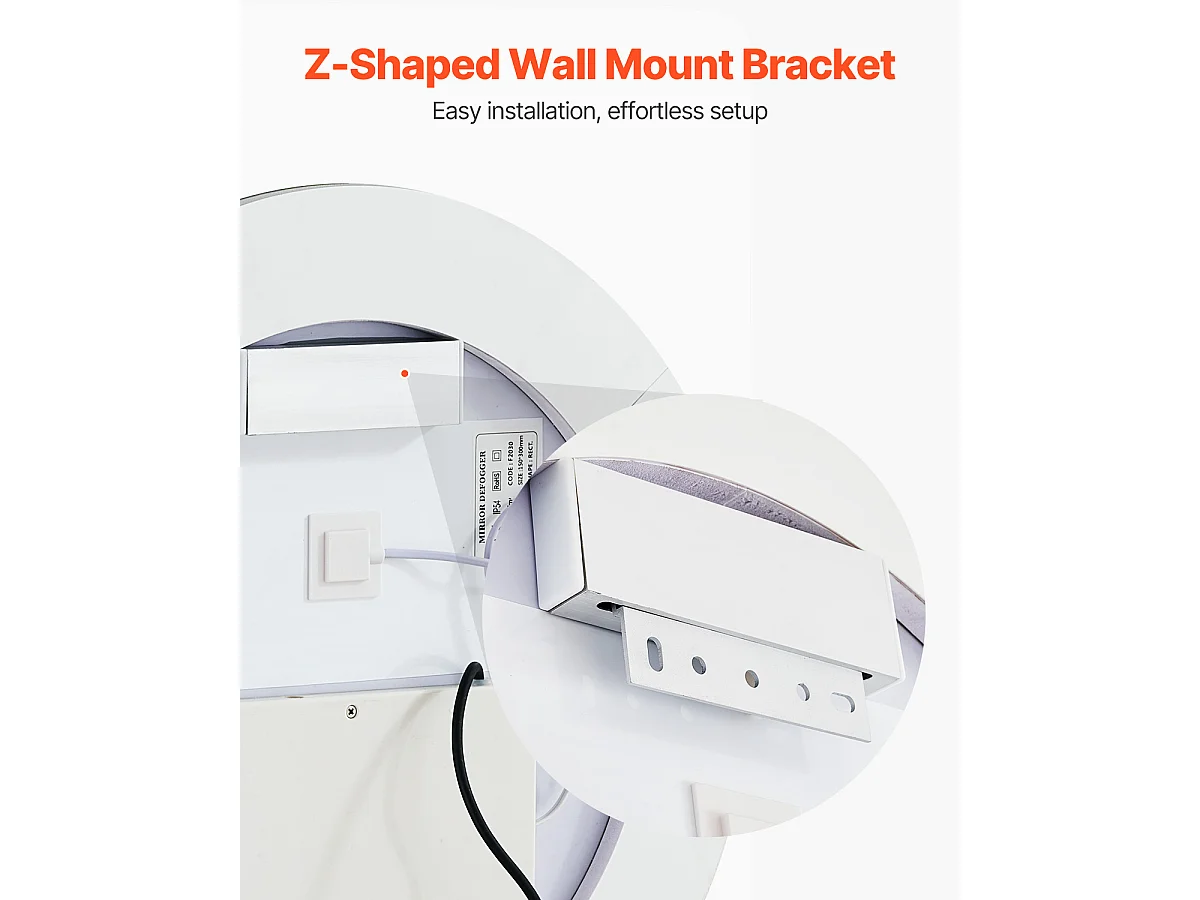 Miroir Mural SucceBuy 60 cm, Rond, Miroir Mural de Salle de Bain LED Antibuée Variable 3 Couleurs