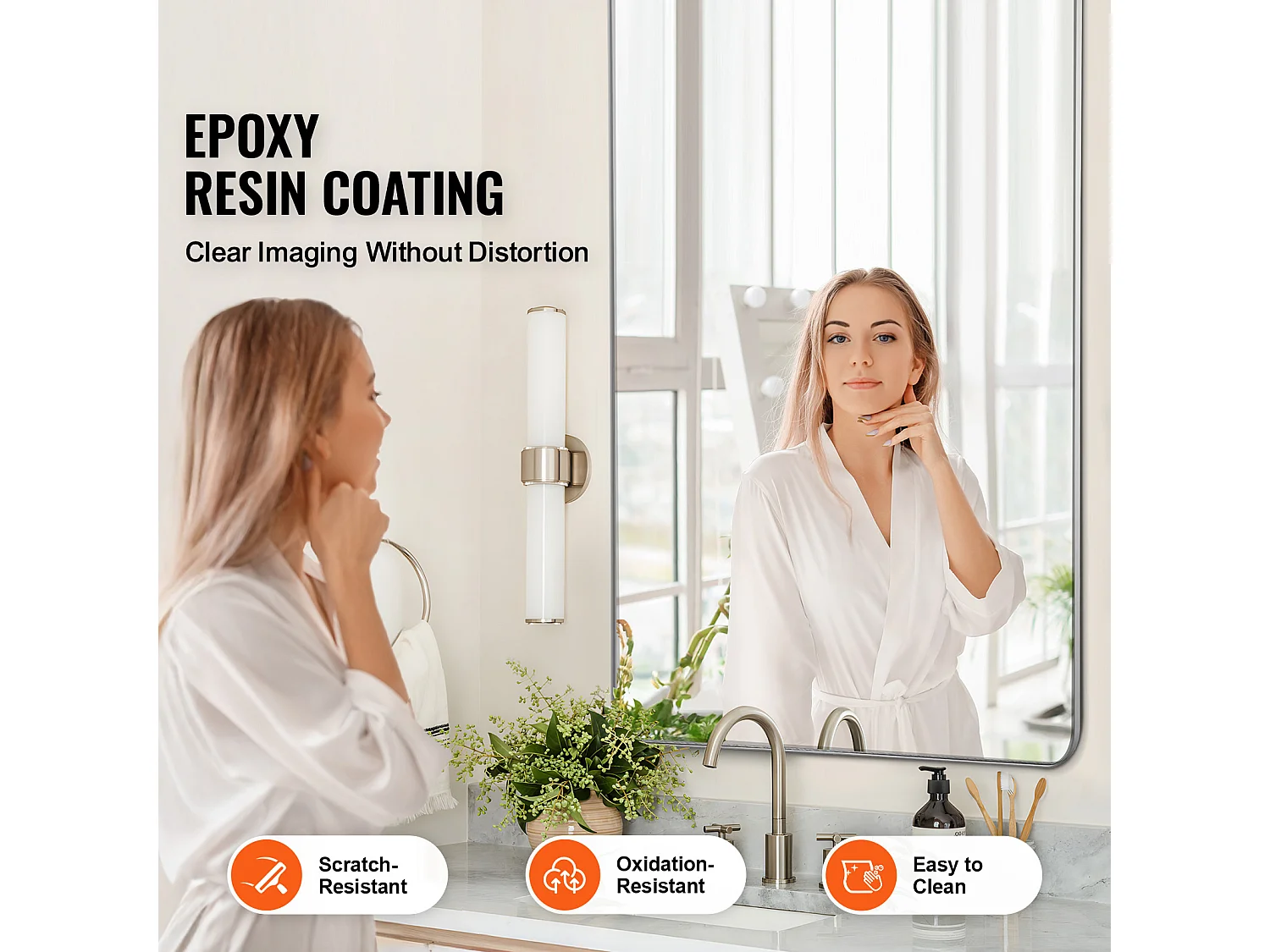 Espejo Mural SucceBuy 182,8x81,3 cm, Plata, Espejo Mural Cuadrado con Marco en Aleación de Aluminio